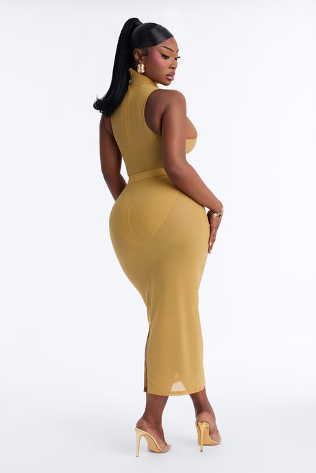Power Mesh Midi Pencil Skirt - Honey