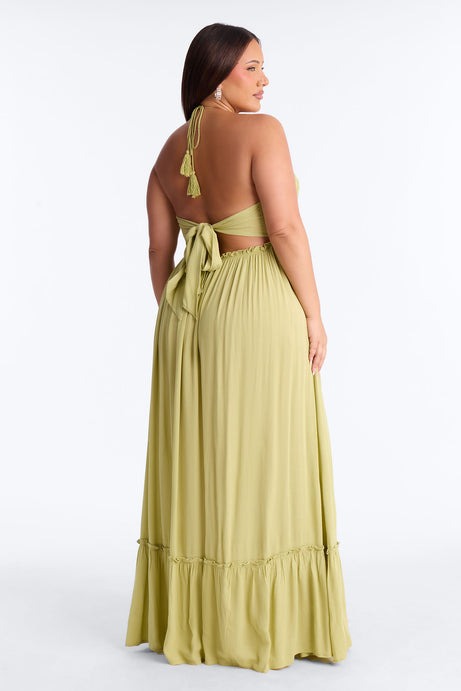 Pretty In Paradise Backless Maxi Dress - Lime