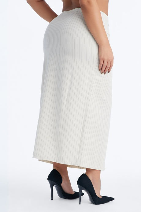 Dangerously Cute Pinstripe Midi Skirt - Cream/combo