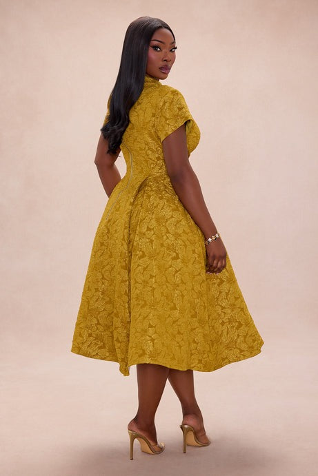 Maribelle Jacquard Midi Dress - Chartreuse
