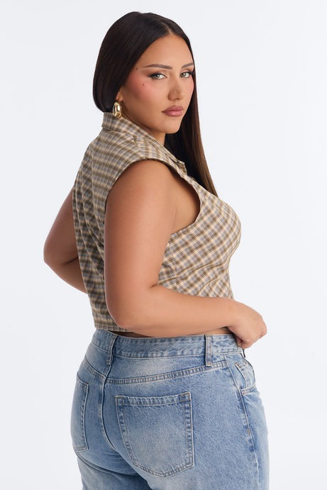 Sharni Plaid Sleeveless Top - Yellow/combo