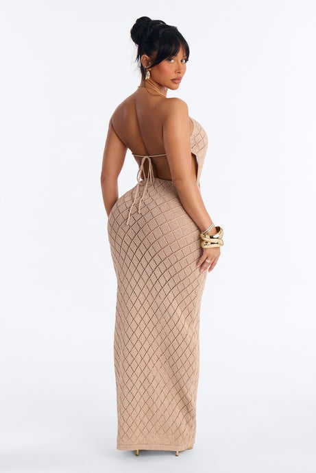 Island It Girl Metallic Crochet Maxi Dress - Taupe
