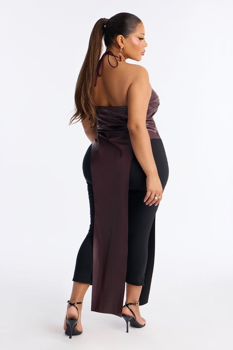 Melina Long Faux Leather Halter Top - Burgundy