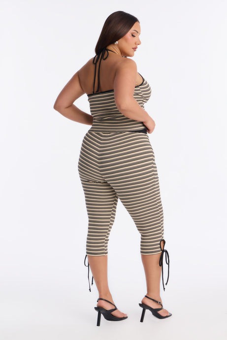 Tiana Halter Striped Capri Set - Cream/combo
