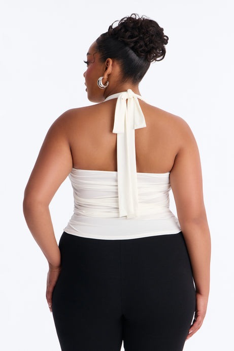 Don't Overthink Ruched Halter Top - White