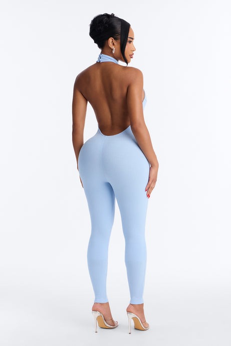 Kalia Snatched Halter Jumpsuit - Light Blue