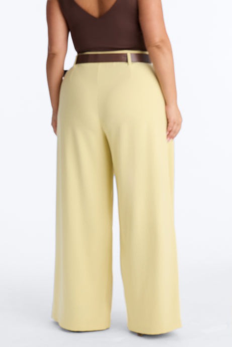 Bellina Belted Wide Leg Trouser - Butter Yellow