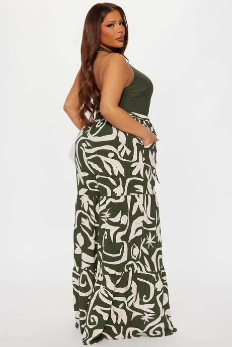 Connection With Nature Abstract Jumpsuit - Olive/combo