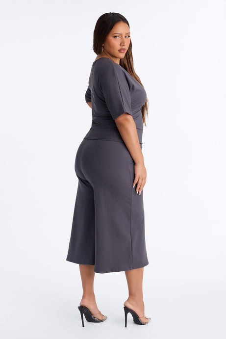 Amelie Tie Front Gaucho Pant Set - Charcoal