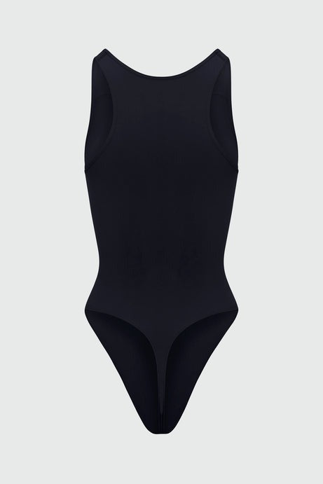 Nova Sculpt Seamless Strong Compression Scoop Neck Thong Bodysuit - Black