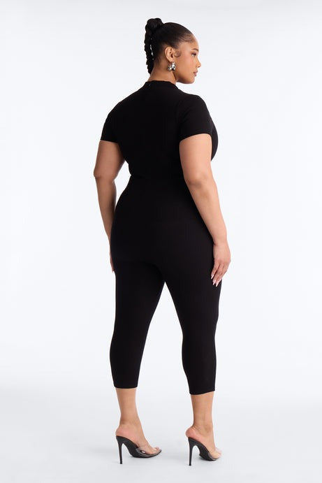 Maribel Short Sleeve Capri Jumpsuit - Black
