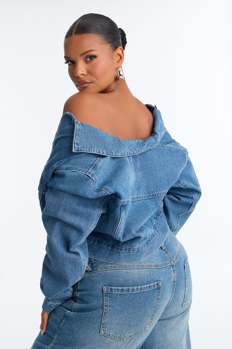Cora Super Cropped Denim Jacket - Medium Wash