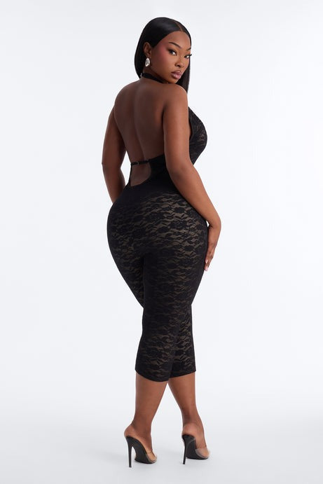 Midnight Strolls Backless Lace Jumpsuit - Black