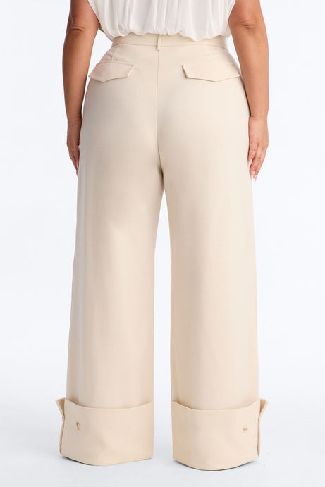 Clara High Rise Wide Leg Cuffed Trouser Pant - Stone