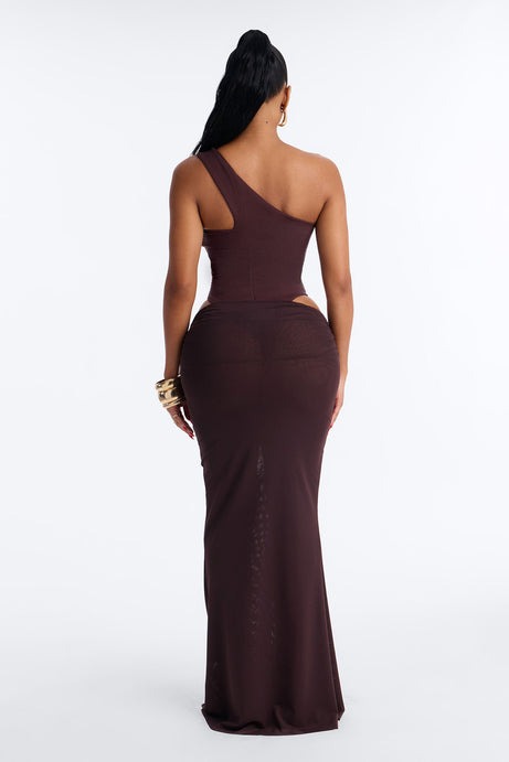 Scarlett Snatched Mesh Maxi Skirt Set - Chocolate