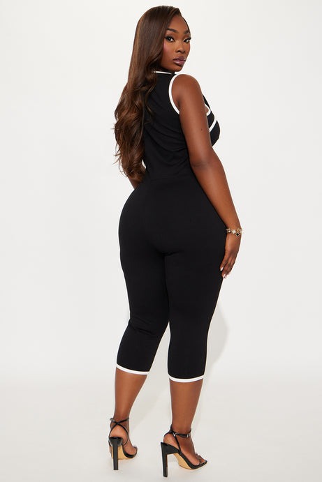 His Loss Contrast Trim Capri Jumpsuit - Black/White