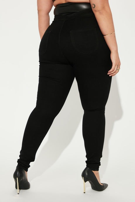 Super High Waist Denim Skinnies - Black