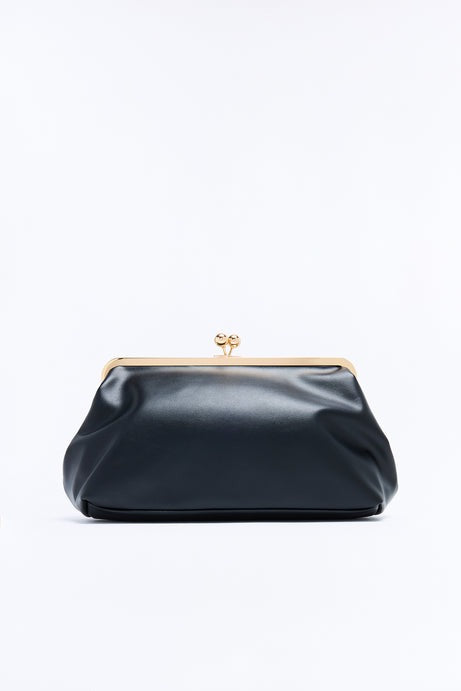 Kiss Me Slowly Faux Leather Clutch Handbag - Black