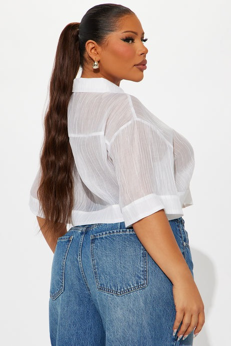 Saturdaze Cropped Plisse Shirt - White