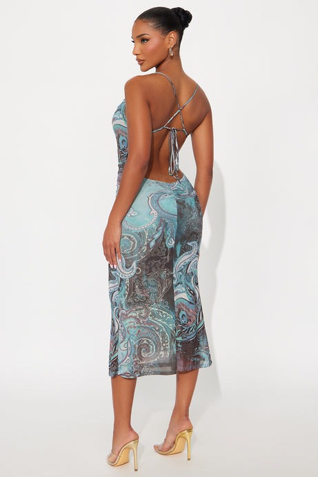 Parker Paisley Mesh Midi Dress - Blue/combo