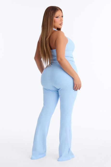 Amara Snatched Halter Jumpsuit - Light Blue