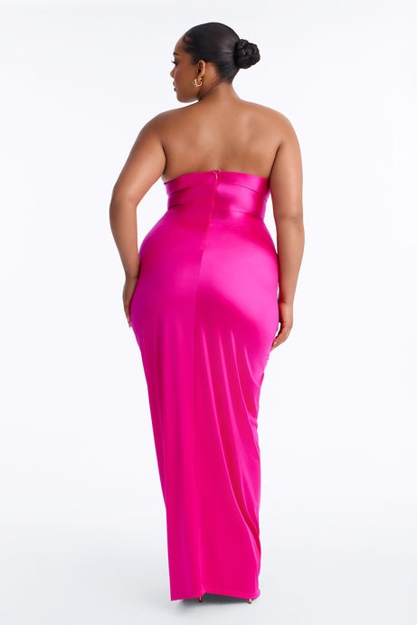 Warm Horizon Satin Maxi Gown - Hot Pink