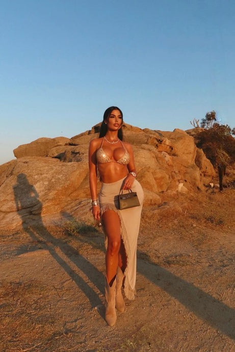 Vegas Heat Sequin Fishnet 2 Piece Bikini Sunsuit - Gold