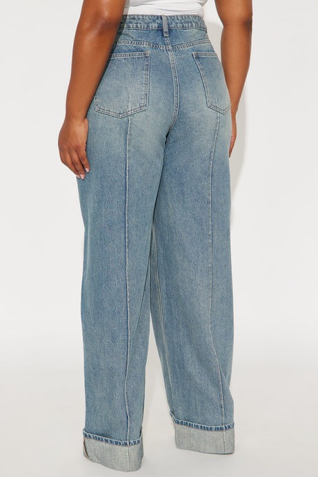 Tall En Route Cuffed Wide Leg Jeans - Medium Wash