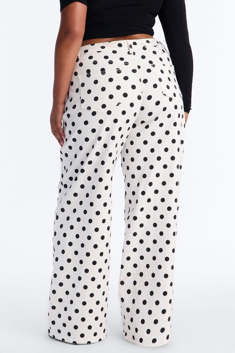 On The Dot Printed Wide Leg Jeans - White/combo