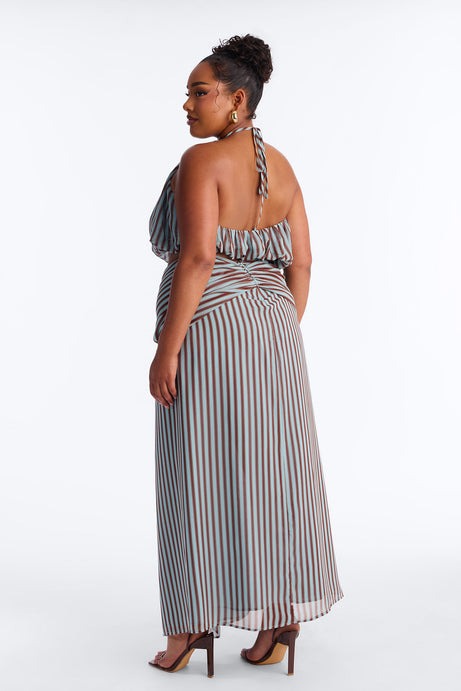 Marina Halter Striped Skirt Set - Brown/combo