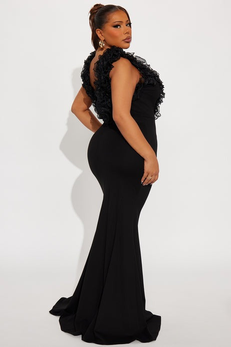 Like To Show Ruffle Maxi Gown - Black