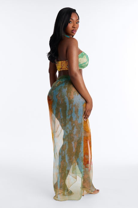 Mina Bandeau Halter Chiffon Sarong 3 Piece Bikini Set - Yellow/combo