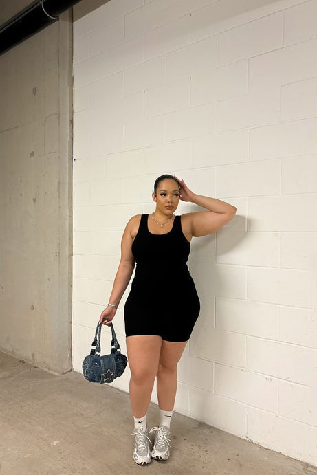 Naveah Scoop Neck Snatched Romper - Black