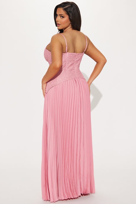 Daniella Lace Corset Pleated Maxi Dress - Pink