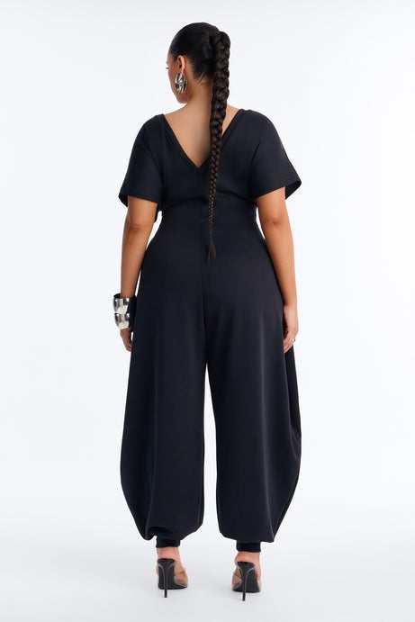 Let's Relax Barrel Wide Leg Jumpsuit - Black