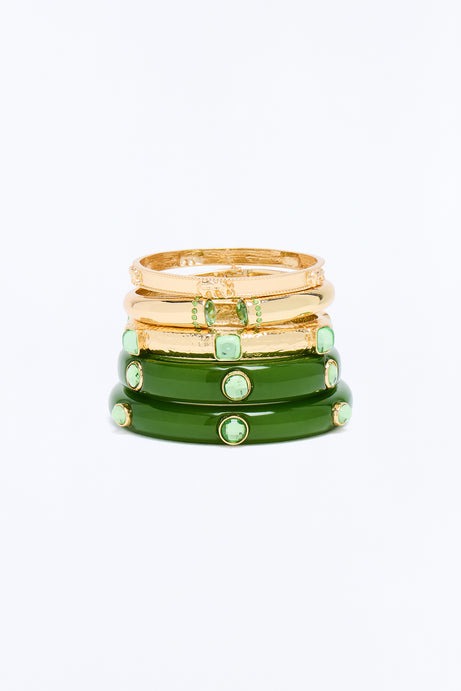 Finest Moment 5 Piece Bracelet Set - Gold/Green