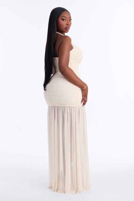 Brenda Halter Mesh Maxi Dress - Ivory