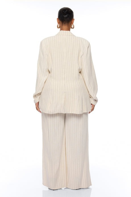 Camille Linen Blazer Suit Set - Cream/combo