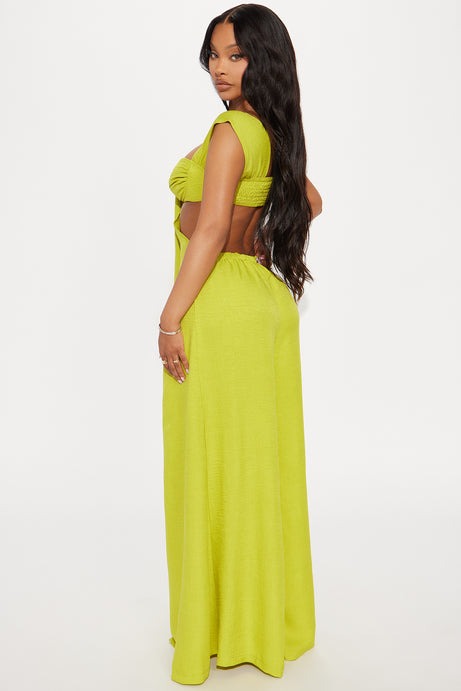 Demi Cut Out Gauze Jumpsuit - Chartreuse