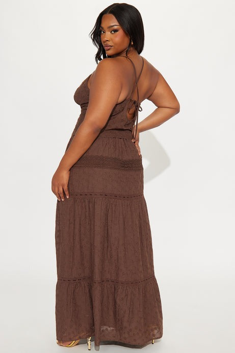 Camille Eyelet Maxi Skirt Set - Chocolate