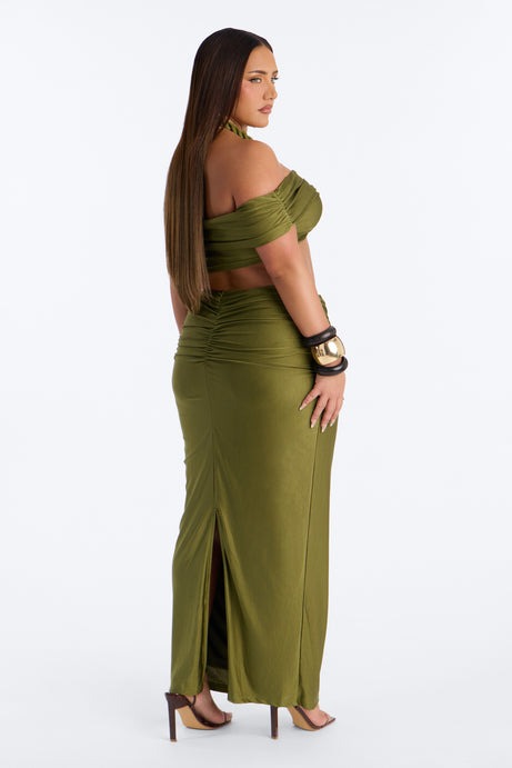 Eve Halter Maxi Skirt Set - Olive