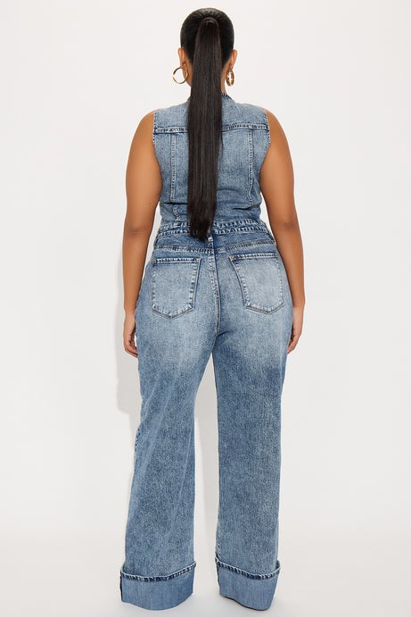 Zenaida Denim Wide Leg Jumpsuit - Medium Wash