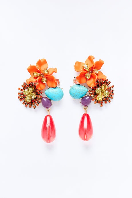 Wild Flower Rhinestone Drop Earrings - Multi Color
