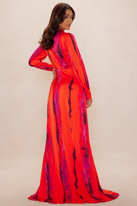 Gabriella Long Sleeve Maxi Dress - Orange/combo