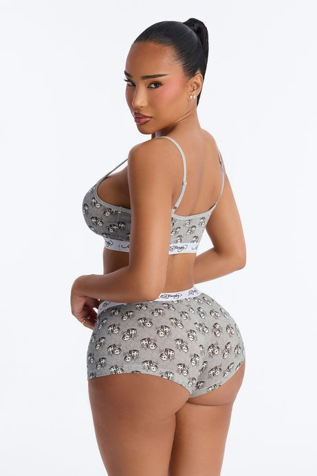 Ed Hardy Roll The Dice Bralette PJ Short Set - Heather Grey