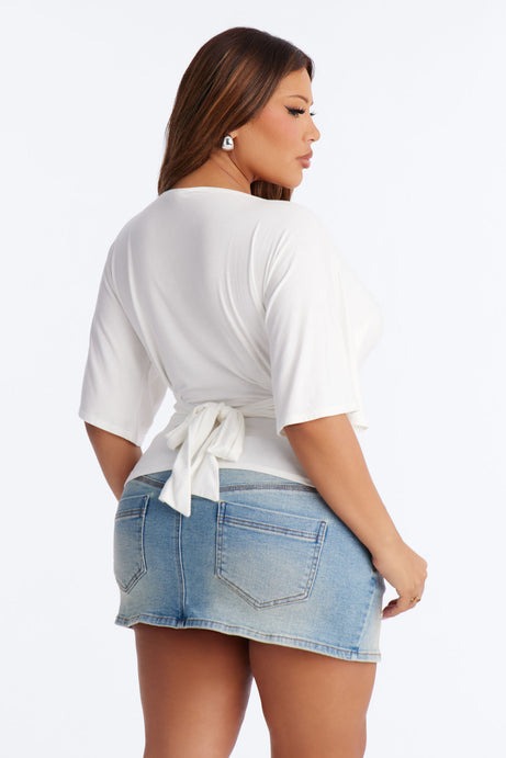 Nicolette Tie Waist Short Sleeve Top - White