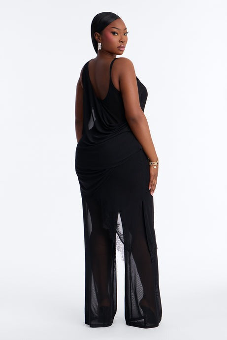 Jules Lace Mesh Pant Set - Black