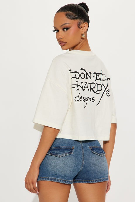 Ed Hardy Cross Heart Cropped Tee - Ivory