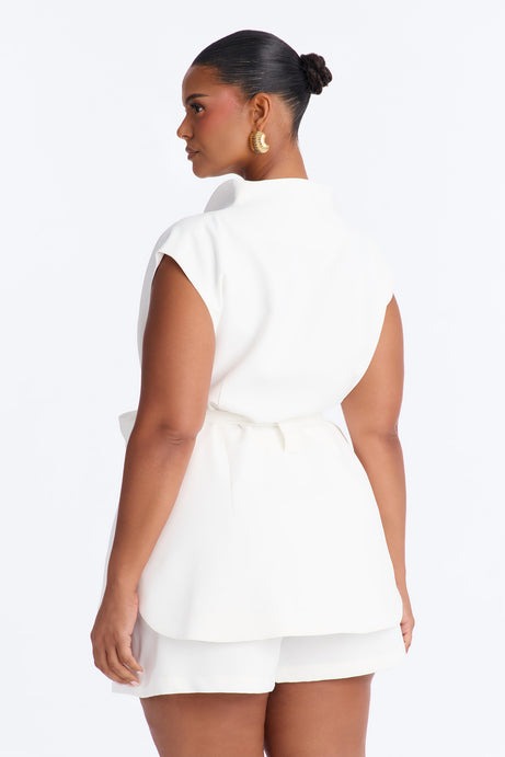 Aspen Belted Crepe Short Set - Ivory