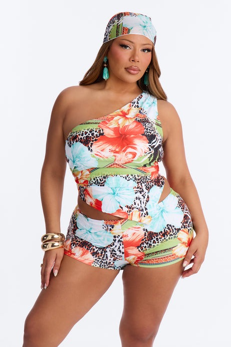 More Than That Boyshort Bikini With Scarf - Orange/combo